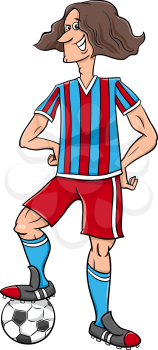 Cartoon Illustrations of Football or Soccer Player Sportsman with Ball