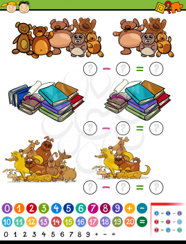 Cartoon Illustration of Education Mathematical Subtraction Algebra Game for Preschool Children