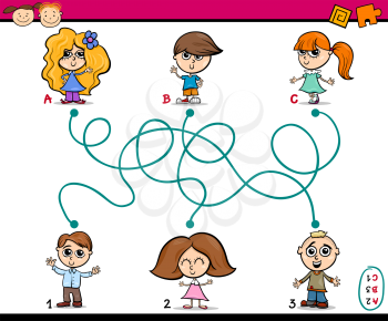 Cartoon Illustration of Education Paths or Maze Game for Preschool Children with Kids Friends