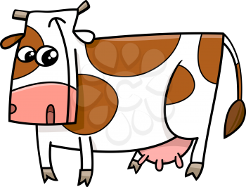 Cartoon Illustration of Funny Cow Farm Animal Character