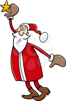 Cartoon Illustration of Santa Claus with Christmas Star