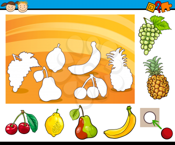 Cartoon Illustration of Educational Game for Preschool Children with Fruits