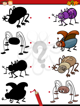 Cartoon Illustration of Education Shadow Task for Preschool Children with Insects