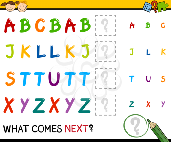 Cartoon Illustration of Completing the Pattern Educational Task for Preschool Children with Alphabet Letters