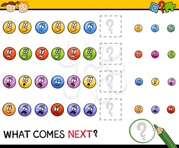 Cartoon Illustration of Completing the Pattern Educational Task for Preschool Children with Emotions Signs