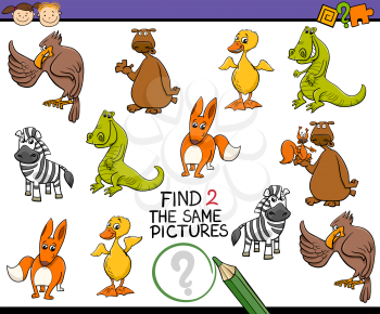 Cartoon Illustration of Educational Task for Preschool Children with Animal Characters