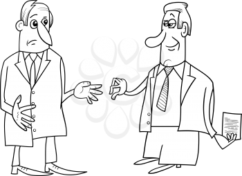Black and White Cartoon Illustrations of Two Businessmen During the Negotiations