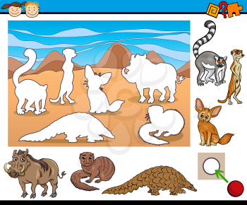 Cartoon Illustration of Educational Task for Preschool Children with Wild Animal Characters