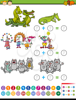 Cartoon Illustration of Education Mathematical Calculating Task for Preschool Children with Funny Characters