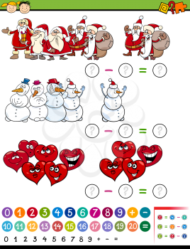 Cartoon Illustration of Education Mathematical Subtraction Task for Preschool Children