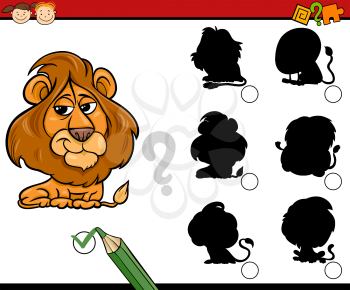 Cartoon Illustration of Education Shadow Matching Task for Preschool Children with Lion Animal Character