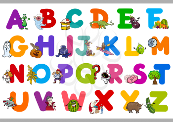 Cartoon Illustration of Capital Letters Alphabet Set for Kindergarten Reading and Writing Education
