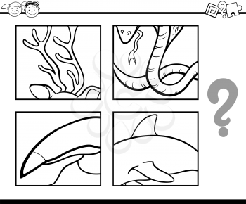 Black and White Cartoon Illustration of Educational Task for Preschool Children with Animals for Coloring