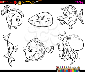 Black and White Cartoon Illustration of Wild Animal Characters Set for Coloring Book