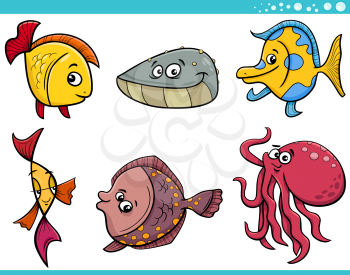 Cartoon Illustration of Funny Fish and Sea Life Animal Characters Set
