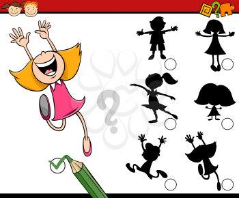 Cartoon Illustration of Educational Shadow Task for Preschool Children with Girls