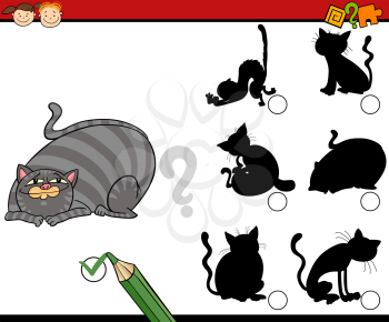 Cartoon Illustration of Educational Shadow Task for Preschool Children with Cats