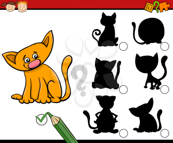 Cartoon Illustration of Educational Shadow Task for Preschool Children with Cats or Kittens