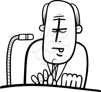Black and White Cartoon Illustration of Politician Character Giving a Speech