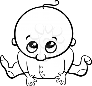 Black and White Cartoon Illustration of Cute Little Baby Boy for Coloring Book