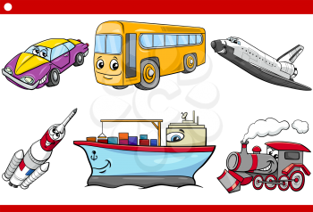 Cartoon Illustration of Land and Air and Sea Vehicles Characters Set for Children