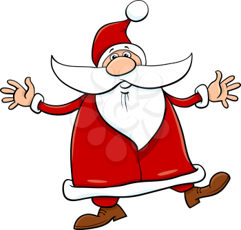 Cartoon Illustration of Santa Claus with Sack and Cane on Christmas Time
