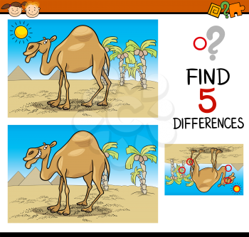 Cartoon Illustration of Finding Differences Educational Task for Preschool Children with Camel Animal Character