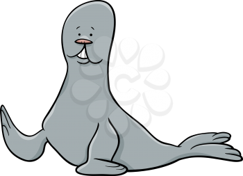 Cartoon Illustration of Funny Seal Animal Character
