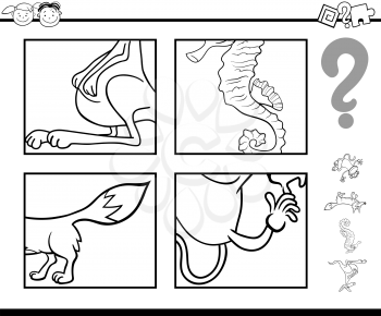 Black and White Cartoon Illustration of Educational Game for Preschool Children with Animals Task for Coloring