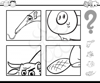Black and White Cartoon Illustration of Education Task for Preschool Children with Animals for Coloring