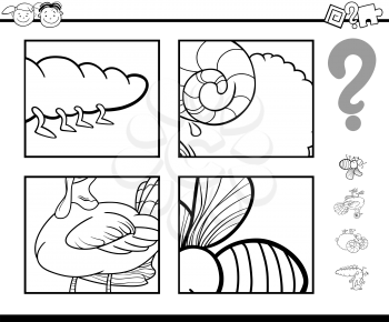 Black and White Cartoon Illustration of Education Task for Preschool Children with Animals Coloring Book