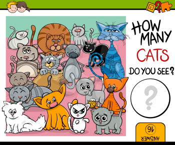 Cartoon Illustration of Educational Counting Task for Preschool Children with Cats Animal Characters