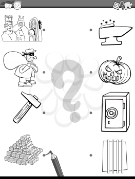 Cartoon Illustration of Educational Matching Task for Preschool Children with People and Objects Coloring Page