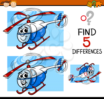 Cartoon Illustration of Finding Differences Educational Task for Preschool Children with Helicopter Character