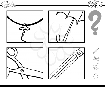 Black and White Cartoon Illustration of Education Activity for Preschool Children with Objects Coloring Page