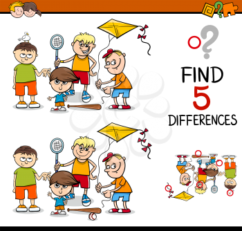 Cartoon Illustration of Finding Differences Educational Activity for Preschool Children with Boys Group