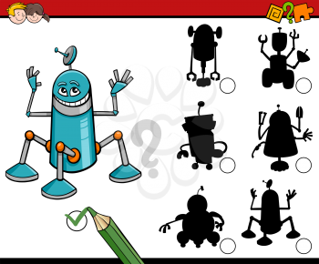 Cartoon Illustration of Find the Shadow Educational Activity for Preschool Children with Robots
