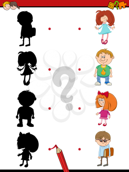 Cartoon Illustration of Find the Shadow Educational Activity Task for Preschool Children with Kids
