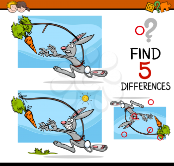 Cartoon Illustration of Finding Differences Educational Activity Task for Preschool Children with Dangling a Carrot Saying