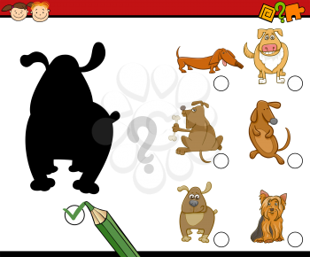 Cartoon Illustration of Educational Shadow Activity for Preschool Children with Dogs or Puppies