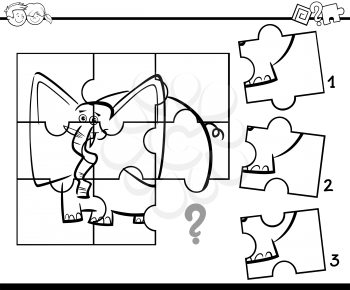 Black and White Cartoon Illustration of Jigsaw Puzzle Educational Activity Task for Preschool Children for Coloring Book