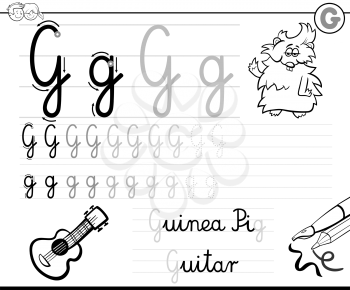 Cartoon Illustration of Writing Skills Practice with Letter G Worksheet for Children
