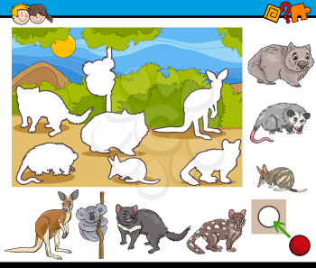 Cartoon Illustration of Educational Activity for Preschool Children with Australian Animal Characters