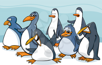Cartoon Illustration of Penguins Birds Animal Characters Group