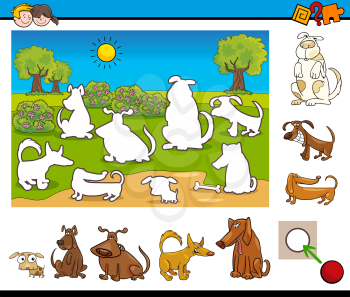 Cartoon Illustration of Educational Activity Task for Preschool Children with Dogs Animal Characters