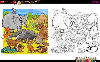 Black and White Cartoon Illustration of Wild Animal Characters Group for Coloring