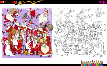 Cartoon Illustration of Santa Christmas Characters Coloring Book Activity