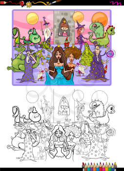 Cartoon Illustration of Fantasy Characters Group Coloring Book