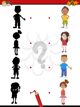 Cartoon Illustration of Find the Shadow Educational Activity Game for Children with Kids