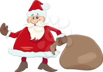 Cartoon Illustration of Santa Claus with Sack of Gifts on Christmas